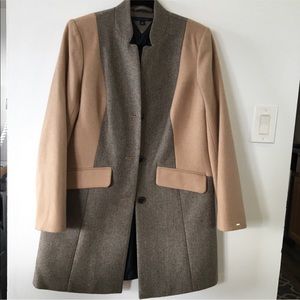 TOMMY HILFIGER wool blend herringbone camel coat size Large NWT